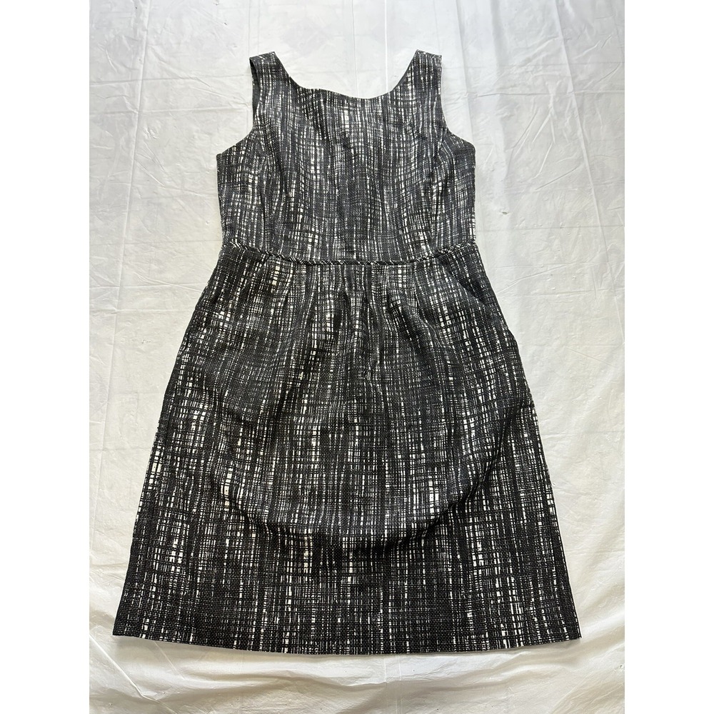 J Crew Sz 8 Gray Tweed Shift Pleated Crossover V Neck Back Pocket Dress